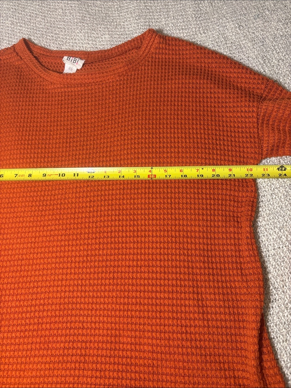 BiBi Textured Waffle-Knit Long Sleeve Top in Rust Orange - Picture 4 of 7